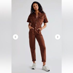 Free People Marci Brown Denim Coveralls Size Small